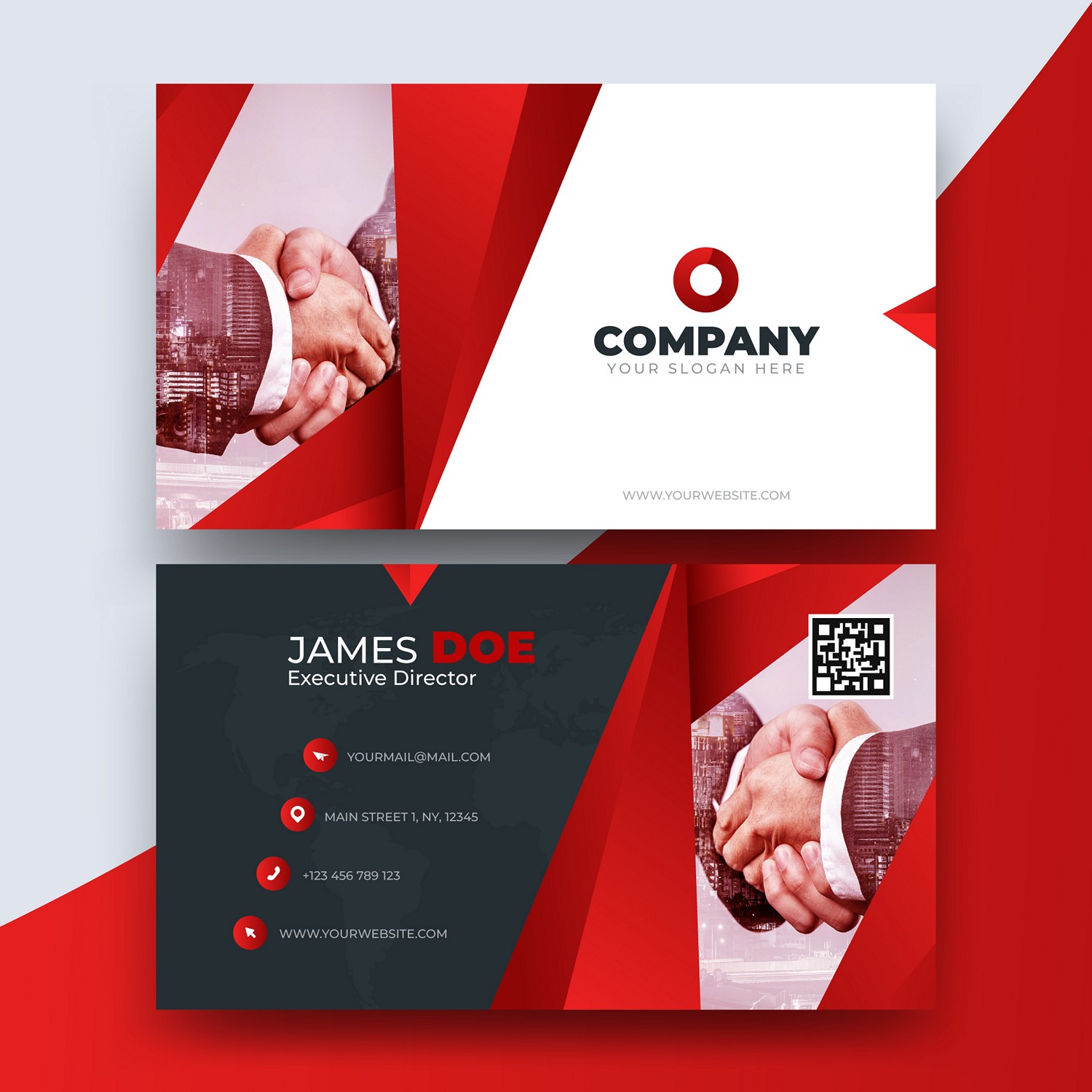Red & Black Executive Business Card - Modern, Instant Download