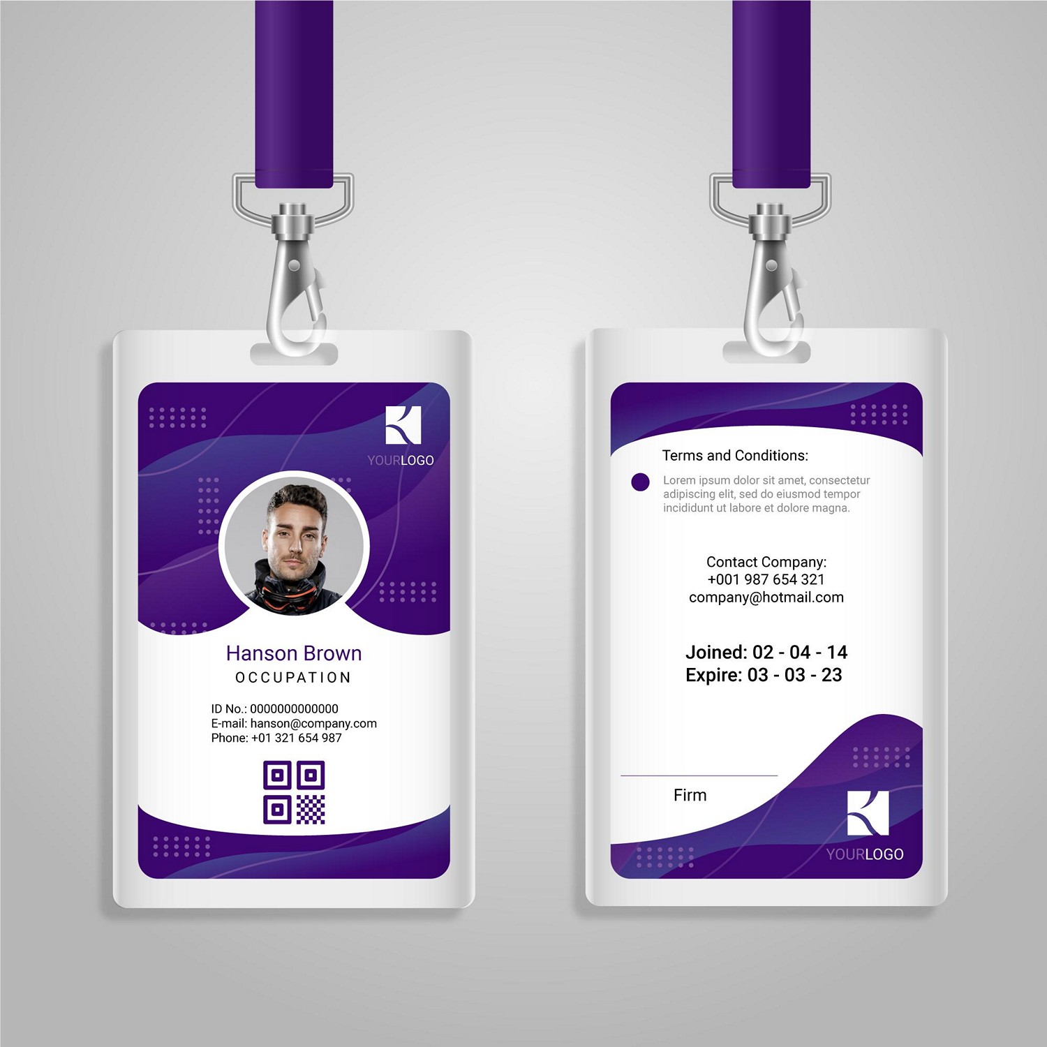 Elegant Purple & White ID Card - Custom Digital Printing