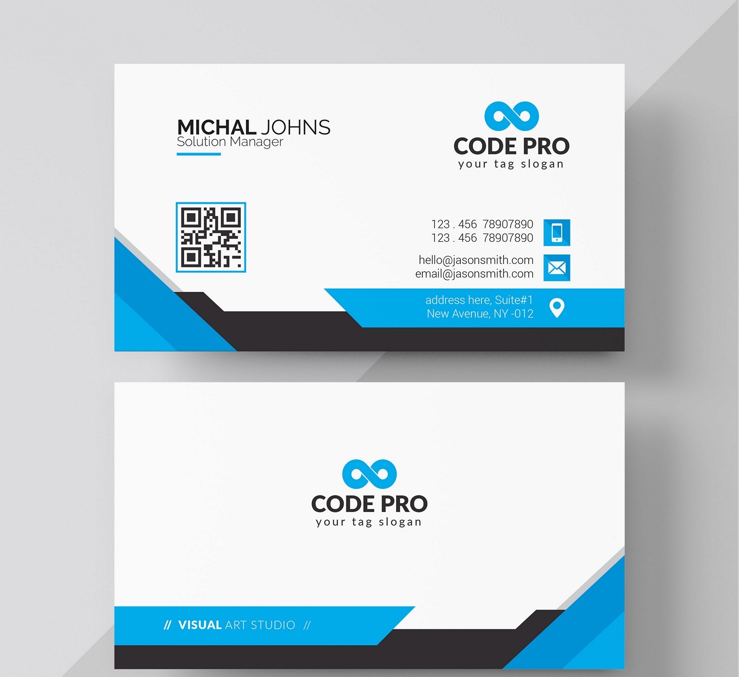 Modern Blue & Black Business Card - Ready to Print