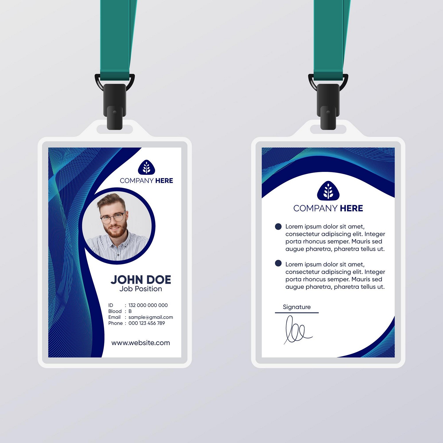 Professional Blue Wave ID Card: Custom Digital Printing